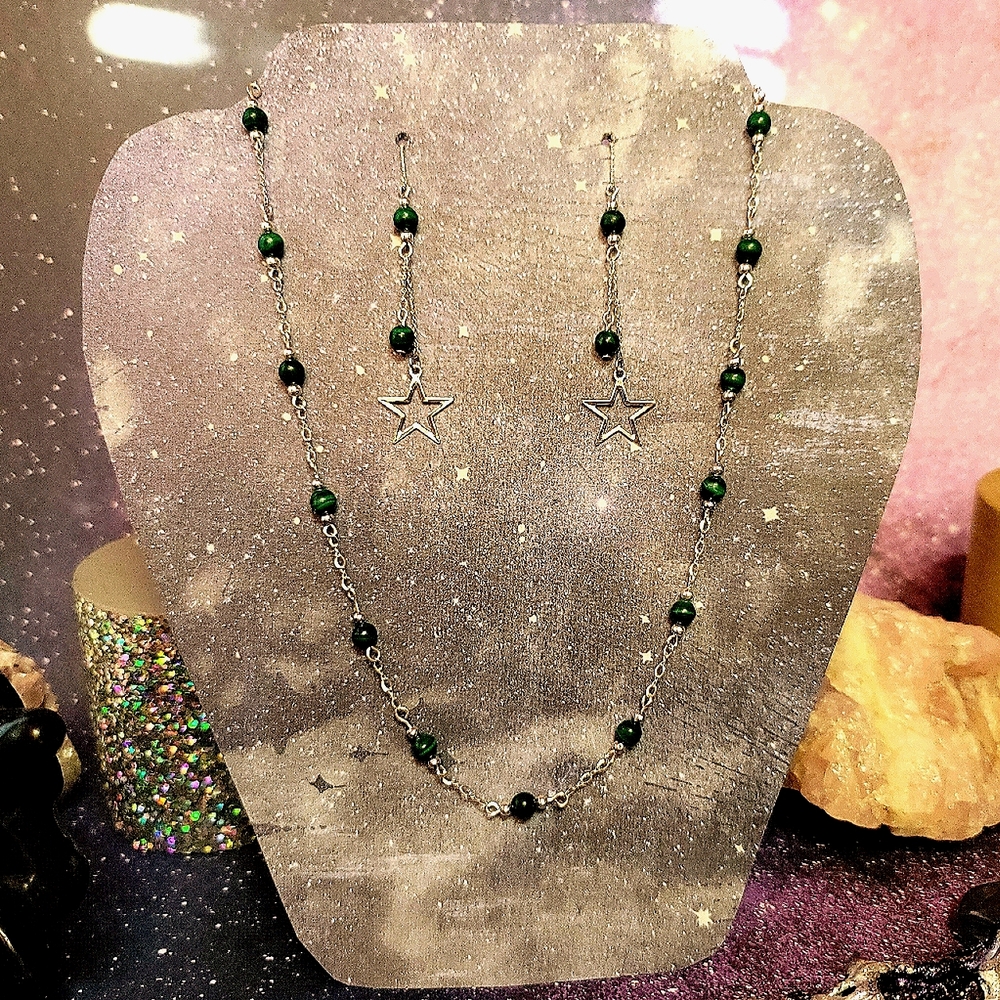 Genuine Malachite and Sterling Silver Earrings